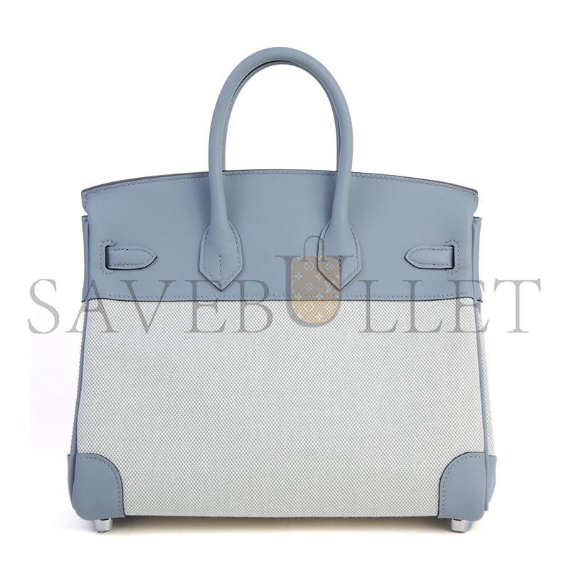 H**me5 master birkin 25 bleu glacier swift and toile h canvas palladium hardware (25*20*13cm)